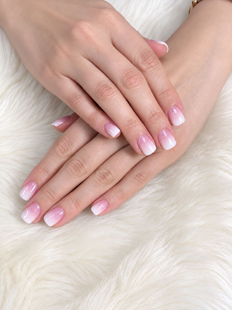 Soft pink and white ombré manicure